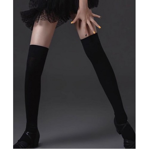 Girls kids black ballroom latin dance socks tango salsa rumba chacha dance  above knee length stockings  for children 50CM socks length 